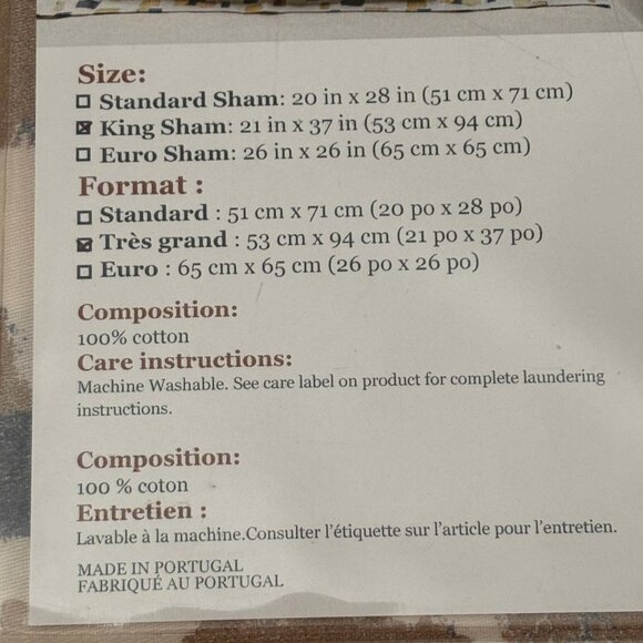 Frette At Home "Mosaic" Ivory-Black King Sham NEW - Picture 3 of 6